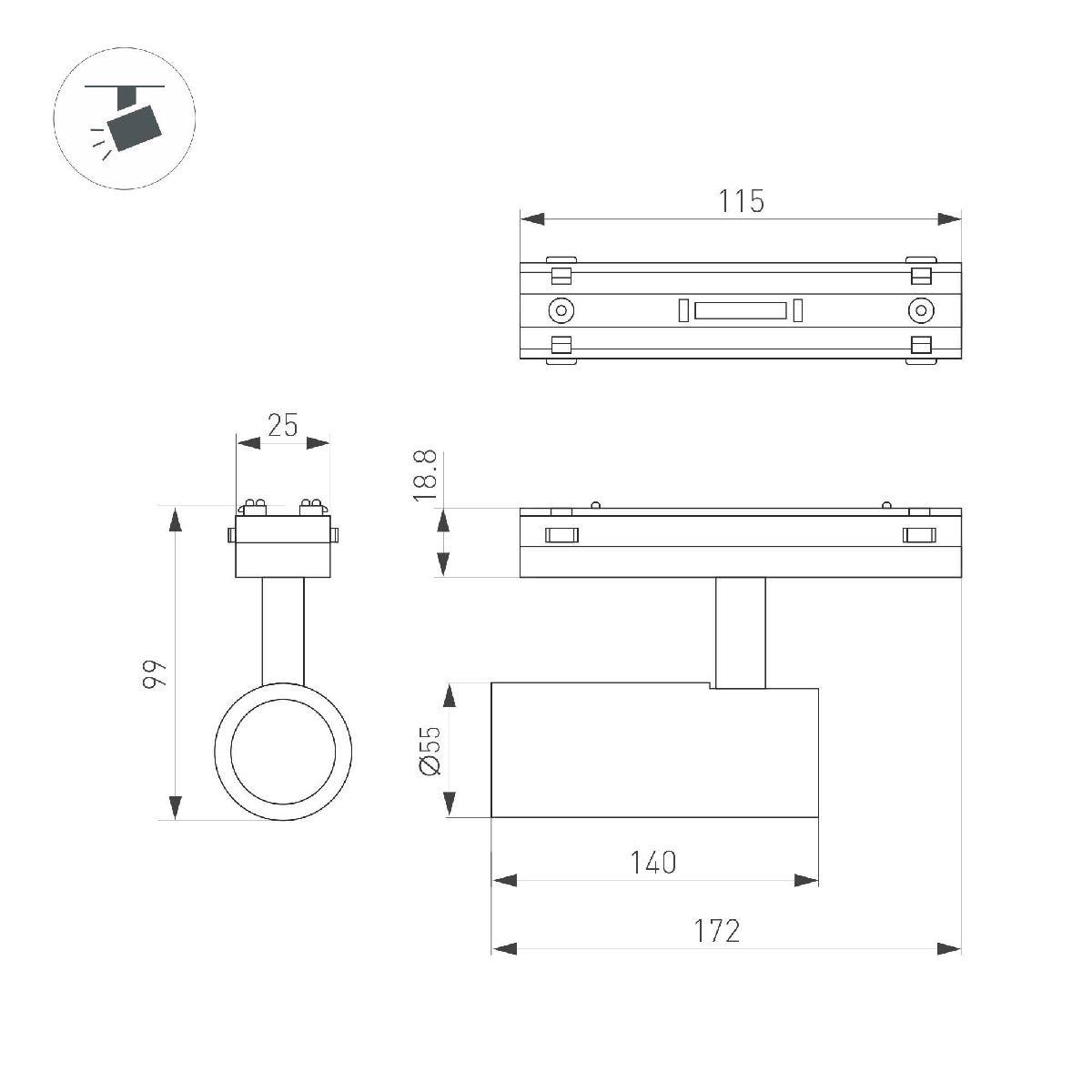 Трековый магнитный светильник Arlight MAG-VIBE-SPOT-R55-18W Day4000 (BK, 24 deg, 48V) 044477 Трековый магнитный светильник Arlight MAG-VIBE-SPOT-R55-18W Day4000 (BK, 24 deg, 48V) 044477