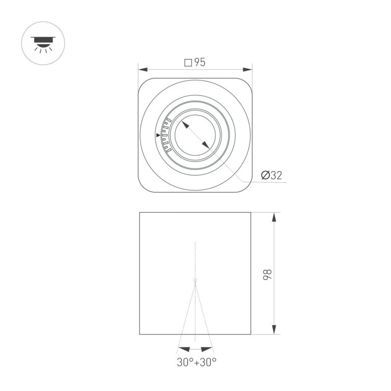 Накладной светильник Arlight SP-ACENTO-S95x95-10W Warm3000 (BK, 20-45 deg, 230V) 055747