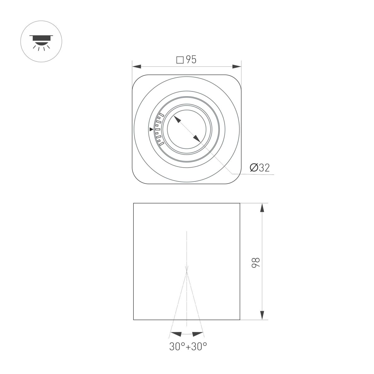 Накладной светильник Arlight SP-ACENTO-S95x95-10W Warm3000 (BK, 20-45 deg, 230V) 055747 Накладной светильник Arlight SP-ACENTO-S95x95-10W Warm3000 (BK, 20-45 deg, 230V) 055747