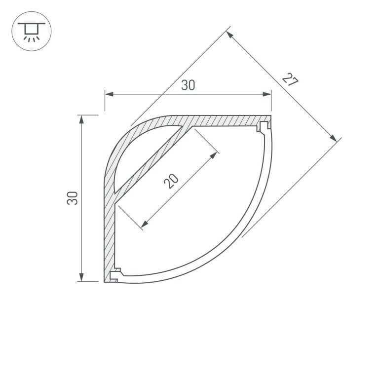 Алюминиевый профиль с экраном Arlight ARH-Kant-H30-2000 Anod+Opal 036771
