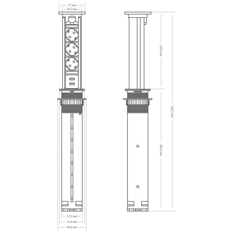 Блок розеток 105J (3 секции и 2 USB) Mebax 00-00000823