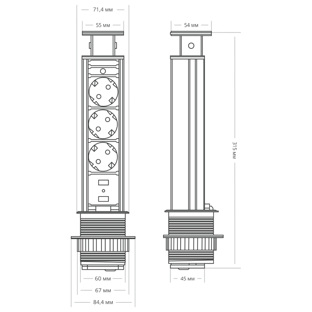 Блок розеток 105S (3 секции и 2 USB) Mebax 00-00001166 Блок розеток 105S (3 секции и 2 USB) Mebax 00-00001166
