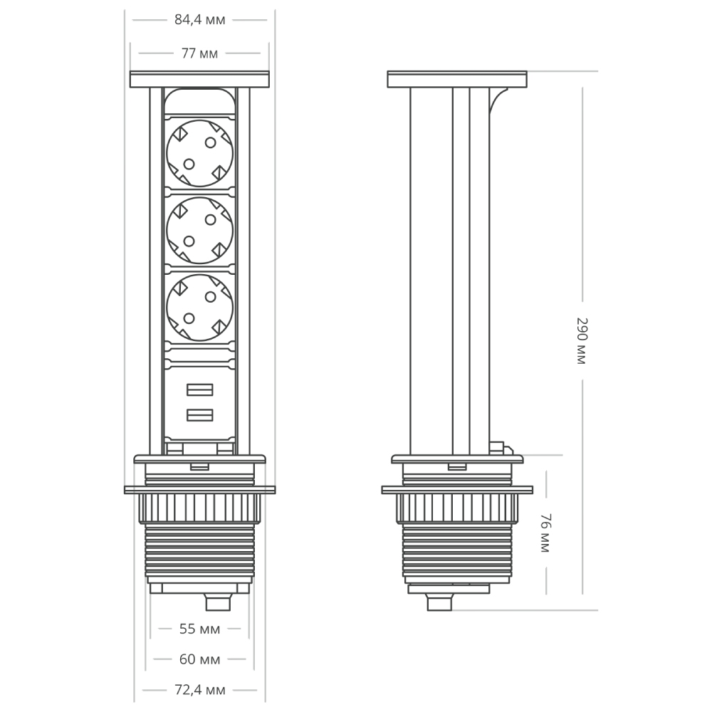 Блок розеток 105W (3 секции и 2 USB) Mebax 00-00001161 Блок розеток 105W (3 секции и 2 USB) Mebax 00-00001161