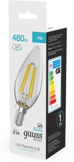 Светодиодная филаментная лампа Gauss Basic Filament E14 4W 4000K свеча 50312242