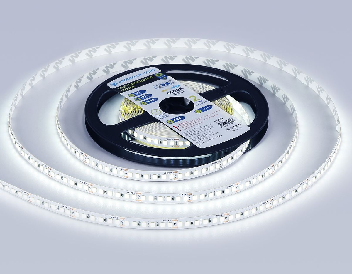 Светодиодная лента Ambrella Light LED Strip 12В 2835 14,4Вт/м 6500K 5м IP20 GS1303 Светодиодная лента Ambrella Light LED Strip 12В 2835 14,4Вт/м 6500K 5м IP20 GS1303