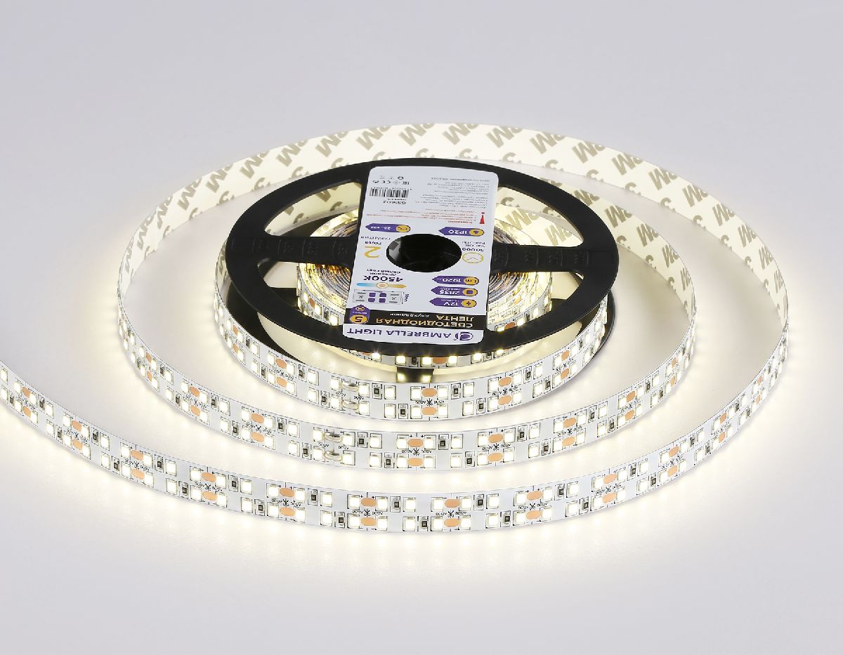 Светодиодная лента двухрядная Ambrella Light LED Strip 12В 2835 19,2Вт/м 4500K 5м IP20 GS1602 Светодиодная лента двухрядная Ambrella Light LED Strip 12В 2835 19,2Вт/м 4500K 5м IP20 GS1602
