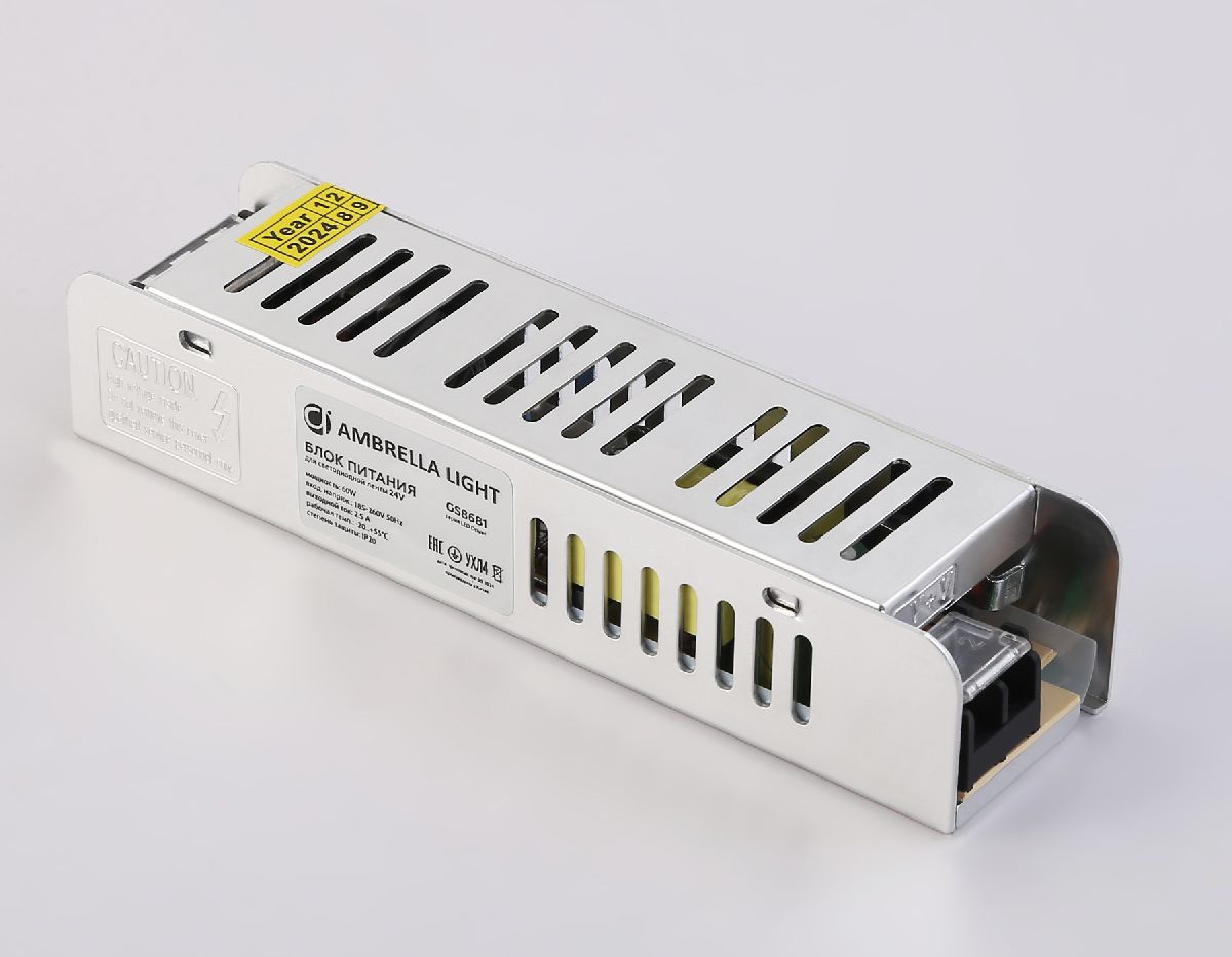 Блок питания с EMC для светодиодной ленты Ambrella Light Illumination 60Вт DC24В 2,5A IP20 GS8681 Блок питания с EMC для светодиодной ленты Ambrella Light Illumination 60Вт DC24В 2,5A IP20 GS8681