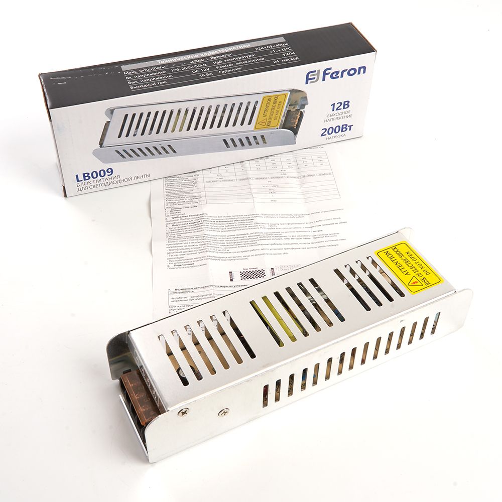 Блок питания для светодиодной ленты Feron LB009 12V 200W IP20 16,5A 21498 Блок питания для светодиодной ленты Feron LB009 12V 200W IP20 16,5A 21498