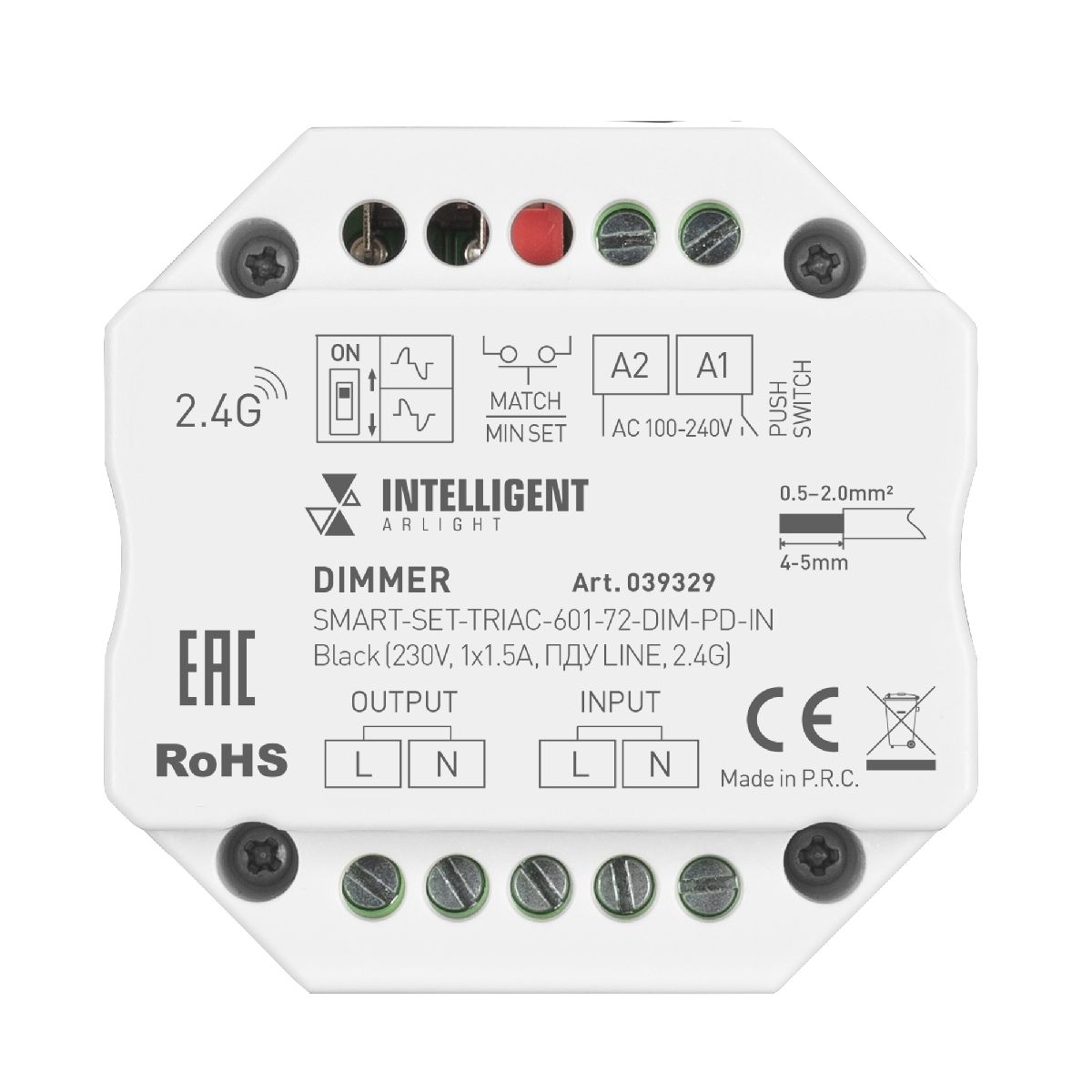 Диммер Arlight SMART-SET-TRIAC-601-72-DIM-PD-IN Black 230V, 1x1.5A, ПДУ LINE, 2.4G 039329 Диммер Arlight SMART-SET-TRIAC-601-72-DIM-PD-IN Black 230V, 1x1.5A, ПДУ LINE, 2.4G 039329