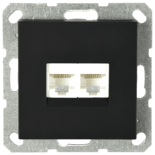 Интернет розетка Jasmart двойная разъем RJ45х2 с накладкой черный матовый (soft touch) G6106PB