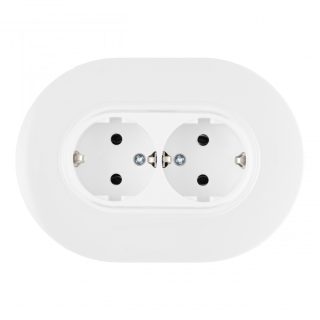Круглая розетка двойная с/з и шторками Arte Milano SET08-double-40-2 white