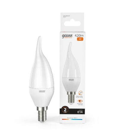 Лампа cветодиодная Gauss E14 6W 3000K свеча на ветру матовая 34116