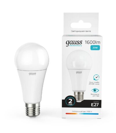 Лампа cветодиодная Gauss E27 20W 4100K груша матовая 23229