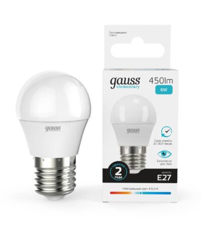 Лампа cветодиодная Gauss E27 6W 4100K шар матовый 53226