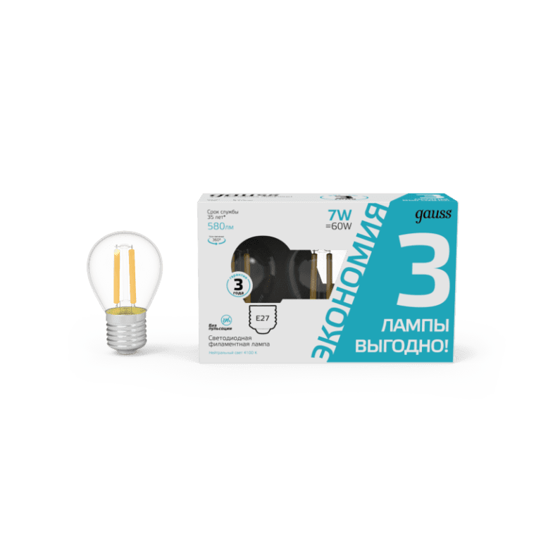 Лампа светодиодная Gauss Filament E27 7W 4100K 105902207T