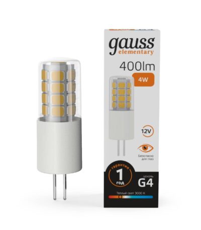 Лампа светодиодная Gauss G4 4W 3000К прозрачная 10714