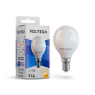 Лампа светодиодная Voltega E14 7W 3000K шар 7242