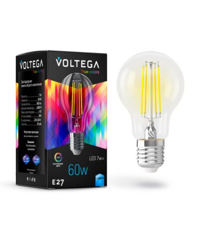 Лампа светодиодная Voltega E27 7W 4000K груша прозрачная VG10-A60E27cold7W-F 7141