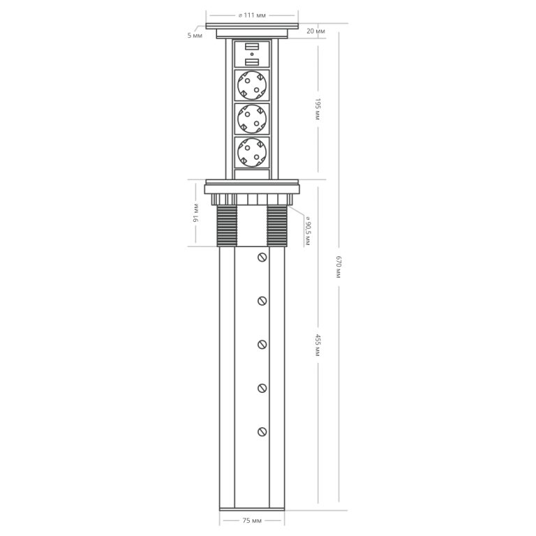 Сенсорный блок розеток LK (3 секции и 2 USB) Mebax 00-00001183