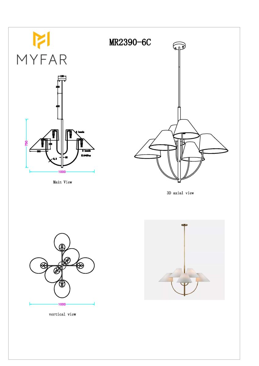 Люстра на штанге Myfar Lukas MR2390-6C Люстра на штанге Myfar Lukas MR2390-6C