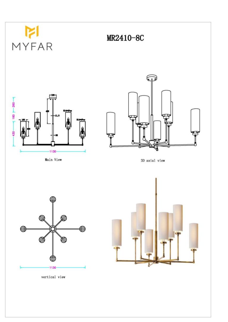 Люстра на штанге Myfar Richard MR2410-8C