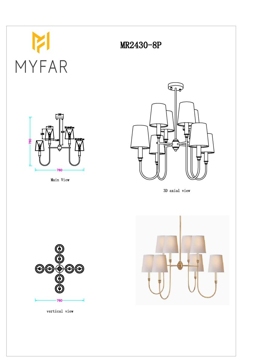 Люстра на штанге Myfar Gabriel MR2430-8P Люстра на штанге Myfar Gabriel MR2430-8P