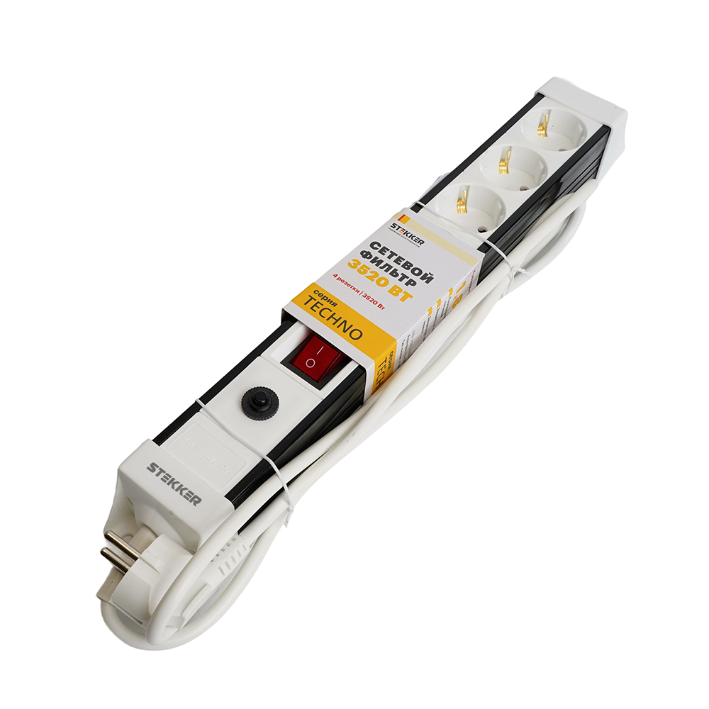 Сетевой фильтр 4-местный с/з Stekker Techno HM22-41-03 50148 Сетевой фильтр 4-местный с/з Stekker Techno HM22-41-03 50148