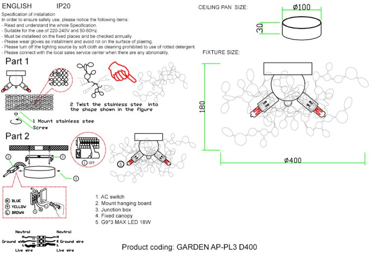Настенный светильник Crystal Lux GARDEN AP-PL3 D400 CHROME