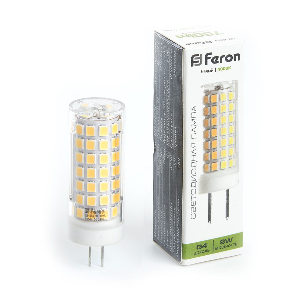 Лампа светодиодная Feron G4 9W 4000K капсульная LB-434 38144 Лампа светодиодная Feron G4 9W 4000K капсульная LB-434 38144