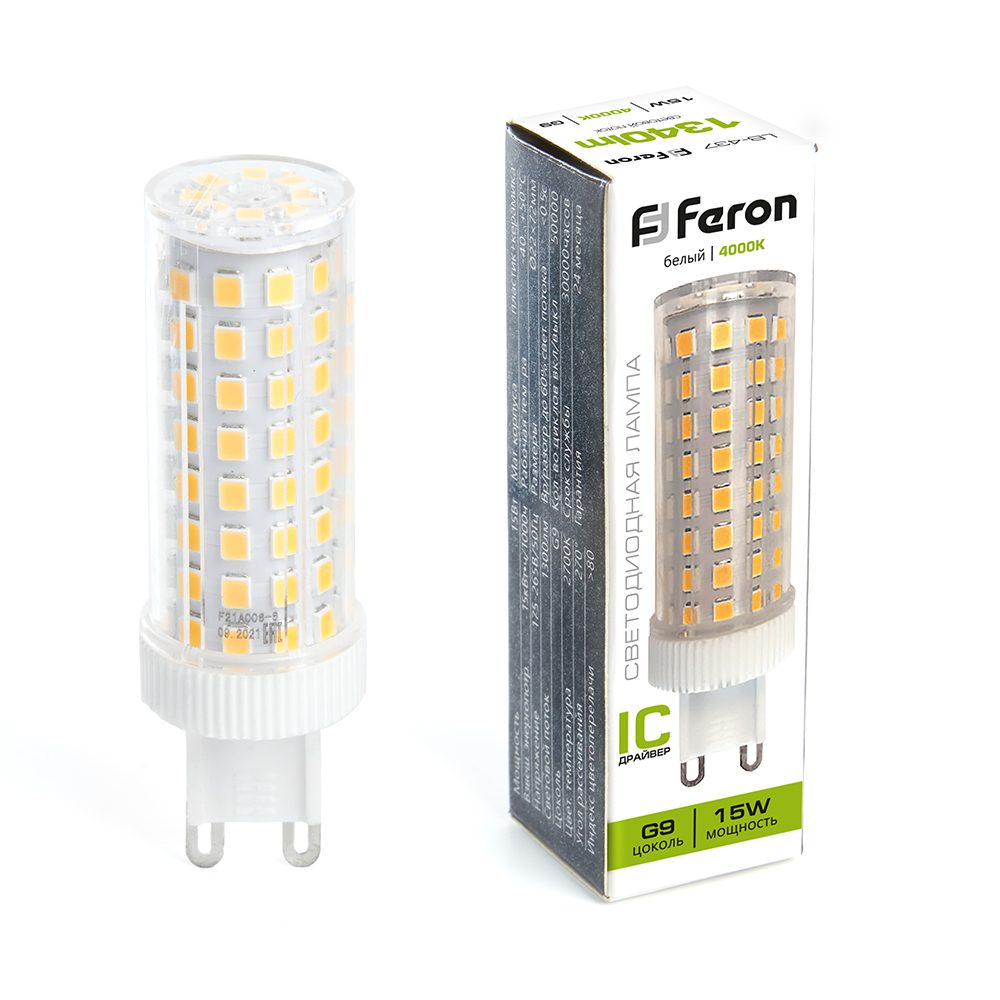 Лампа светодиодная Feron G9 15W 4000K капсульная LB-437 38213 Лампа светодиодная Feron G9 15W 4000K капсульная LB-437 38213