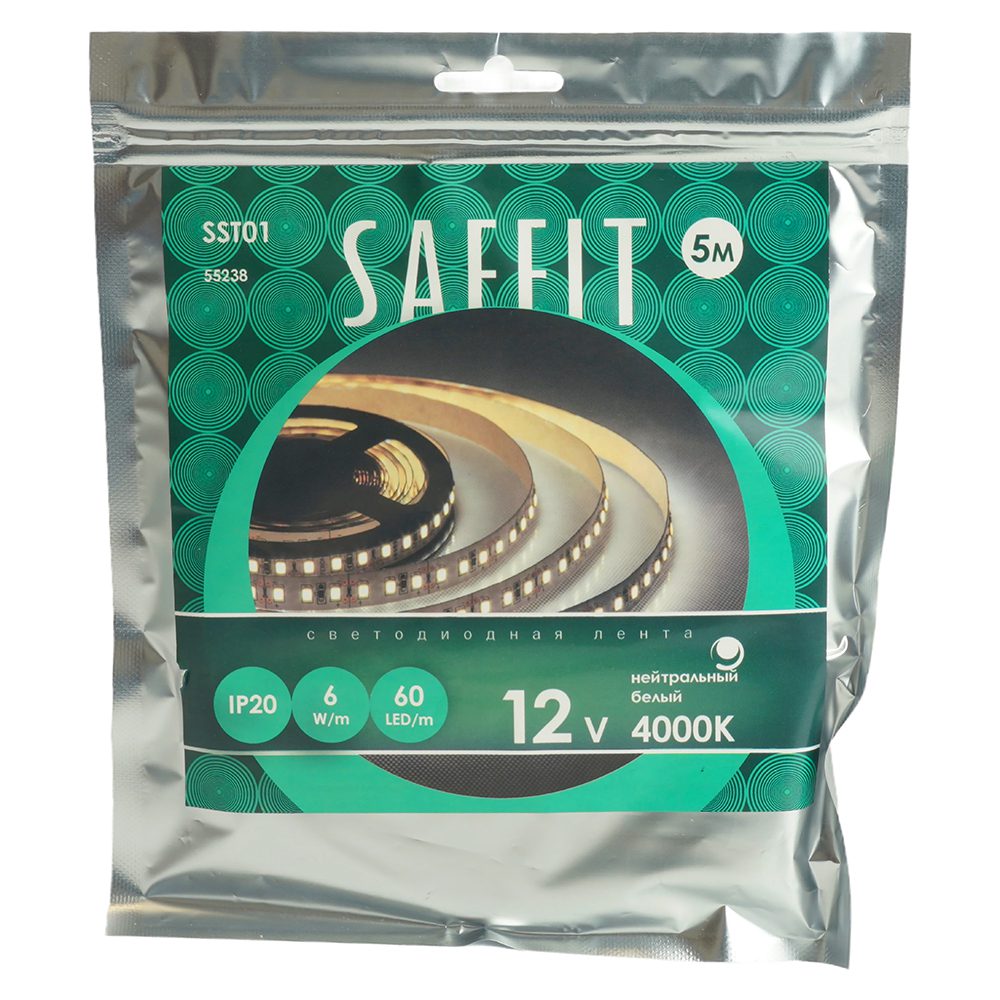 Светодиодная лента Saffit SST01 12В 6Вт/м 4000К 5м IP20 55238 Светодиодная лента Saffit SST01 12В 6Вт/м 4000К 5м IP20 55238