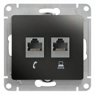 Розетка 2-ая RJ11+RJ45, кат.5E Systeme Electric Glossa Антрацит GSL000785
