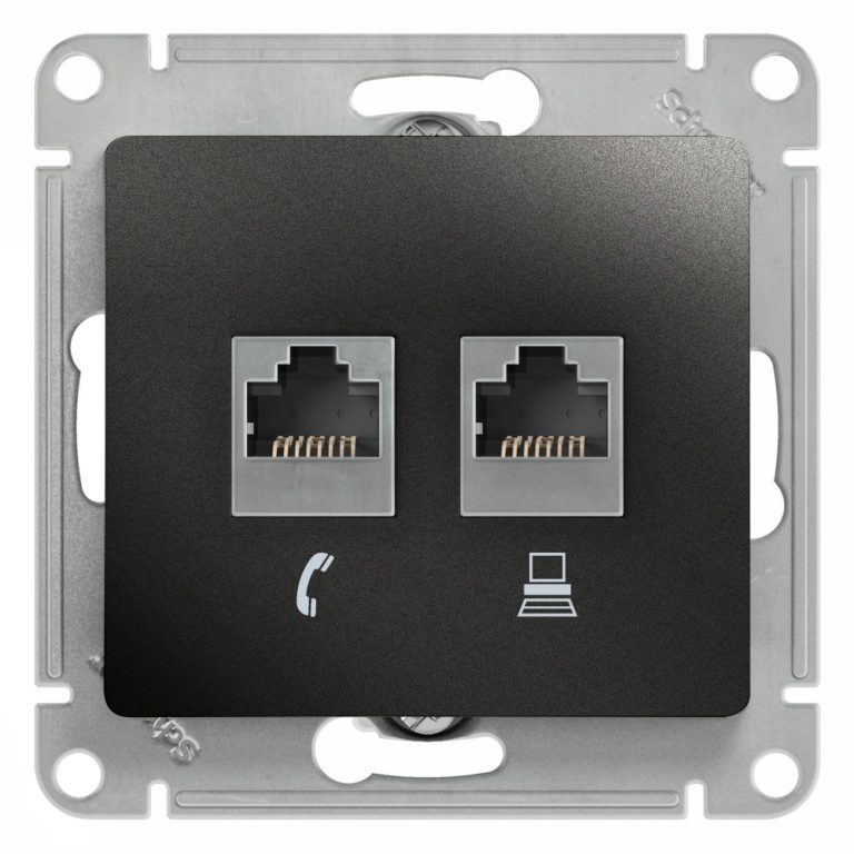 Розетка 2-ая RJ11+RJ45, кат.5E Systeme Electric Glossa Антрацит GSL000785
