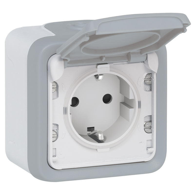 Розетка 2К+З Legrand Plexo 16A 250V с крышкой немецкий стандарт серая 069733 Розетка 2К+З Legrand Plexo 16A 250V с крышкой немецкий стандарт серая 069733