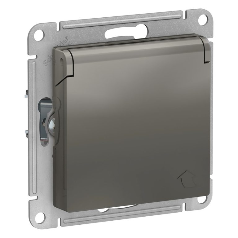 Розетка с/з, со шторками, с крышкой Systeme Electric AtlasDesign Сталь ATN000946