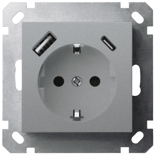 Розетка SHUKO Jasmart с USB тип A + C1 с защитными шторками (2P+T) 25W 16A 250V G5501USB-25S