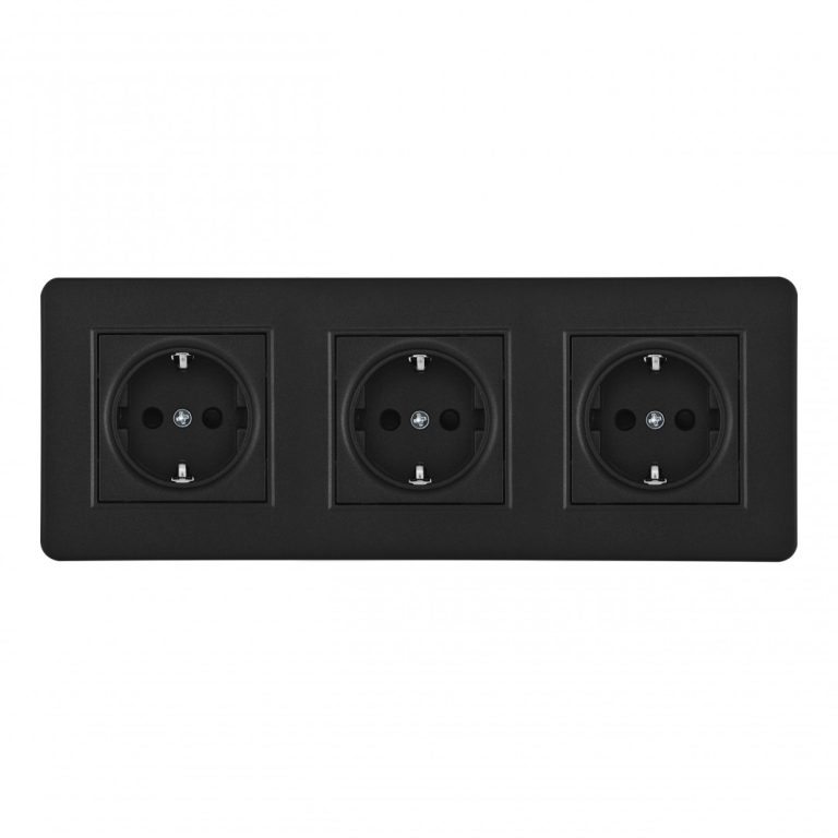 Розетка тройная (трехпостовая) с/з и шторками Arte Milano SET16-3-40-1x3 black