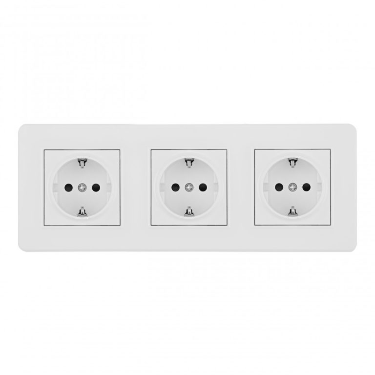 Розетка тройная (трехпостовая) с/з и шторками Arte Milano SET16-3-40-1x3 white