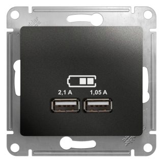 Розетка USB 5В/2,1А, 2х5В/1,05А Systeme Electric Glossa Антрацит GSL000733