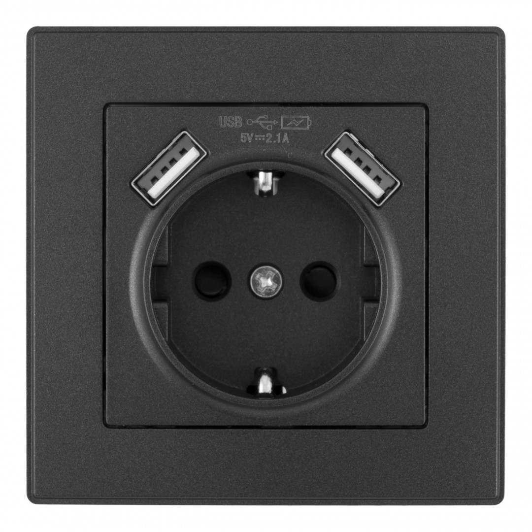 Комплект розетки с/з и шторками + USB и рамкой Arte Milano SET06-1-47-1 black Комплект розетки с/з и шторками + USB и рамкой Arte Milano SET06-1-47-1 black