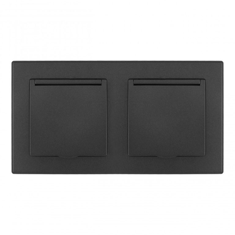 Розетка двойная (двухпостовая) с/з и шторками Arte Milano SET06-2-41-1x2 black