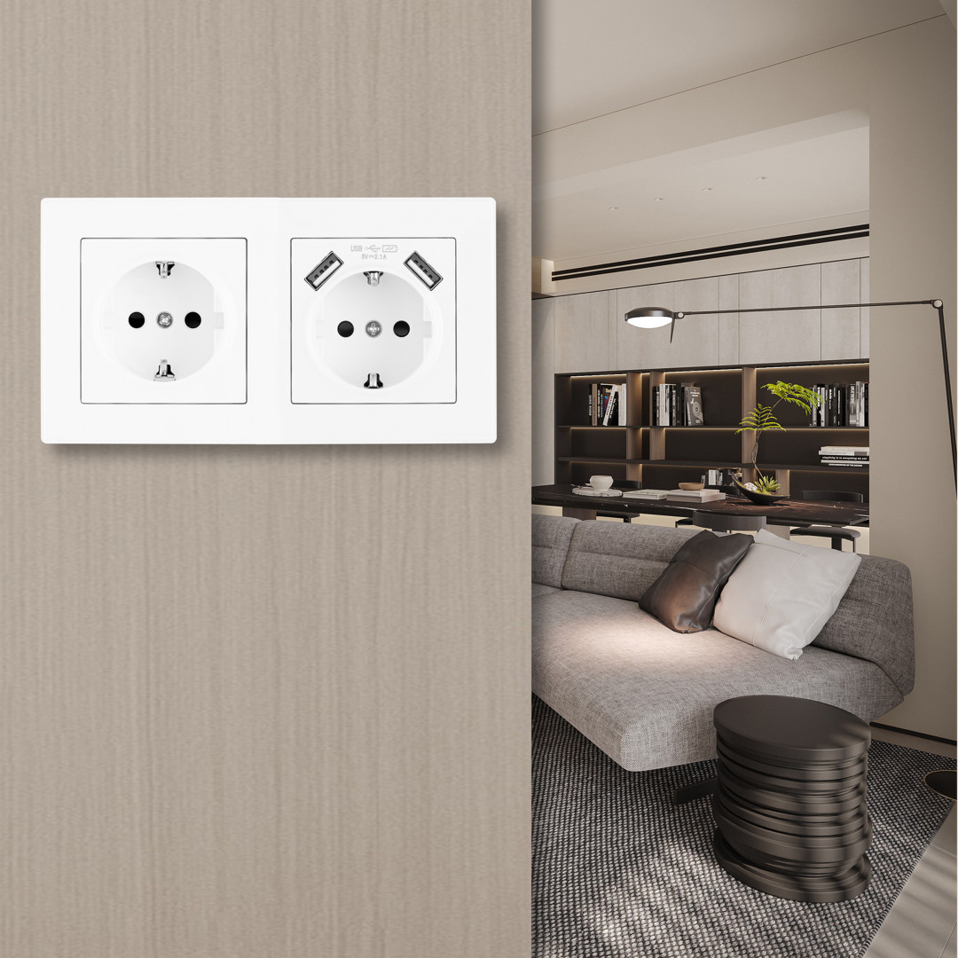 Розетка двойная (двухпостовая) c USB Arte Milano SET06-2-47-1-40-1 white Розетка двойная (двухпостовая) c USB Arte Milano SET06-2-47-1-40-1 white