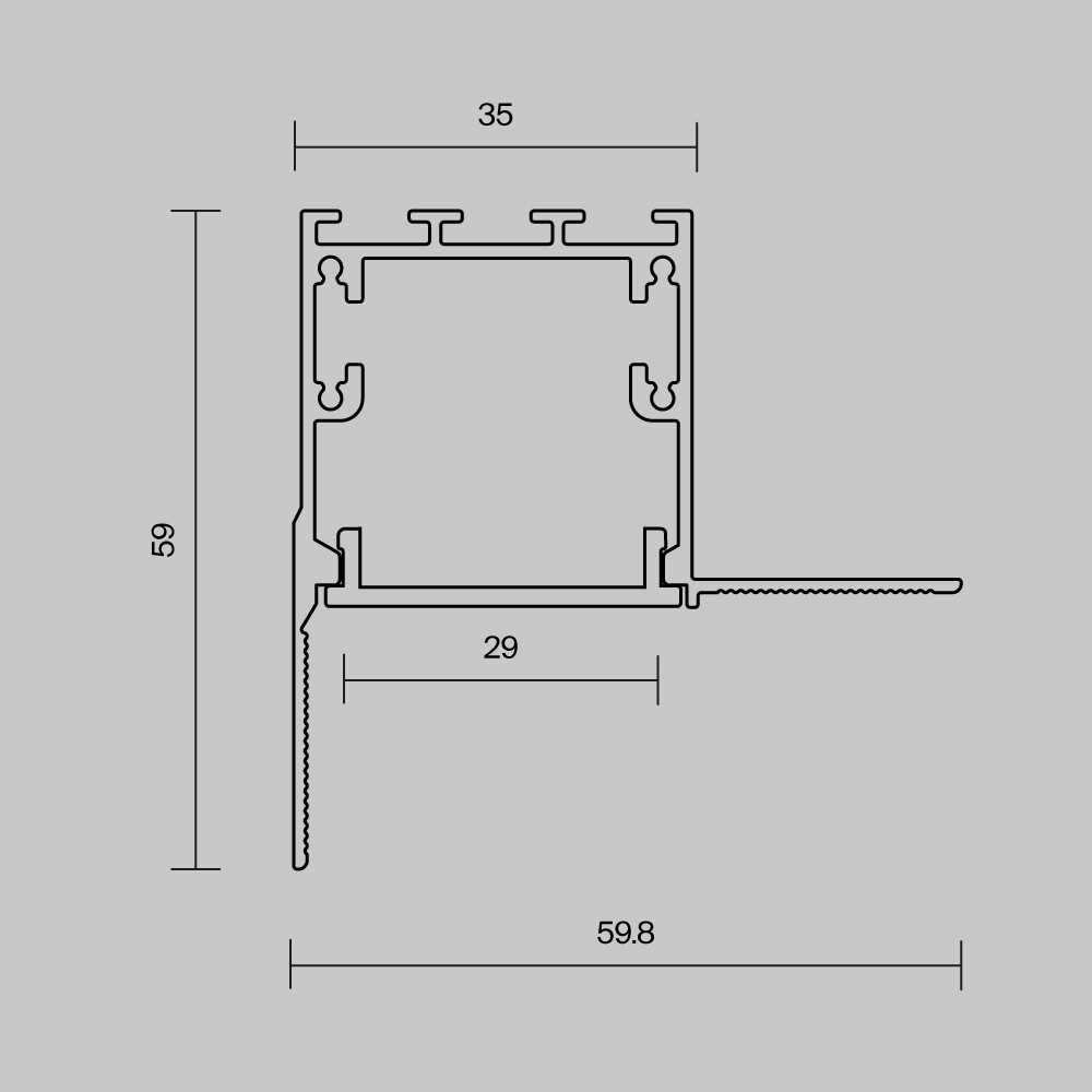 Алюминиевый профиль встраиваемый скрытого монтажа 59x59 Maytoni Led Strip ALM-5959-S-2M 636014 Алюминиевый профиль встраиваемый скрытого монтажа 59x59 Maytoni Led Strip ALM-5959-S-2M 636014