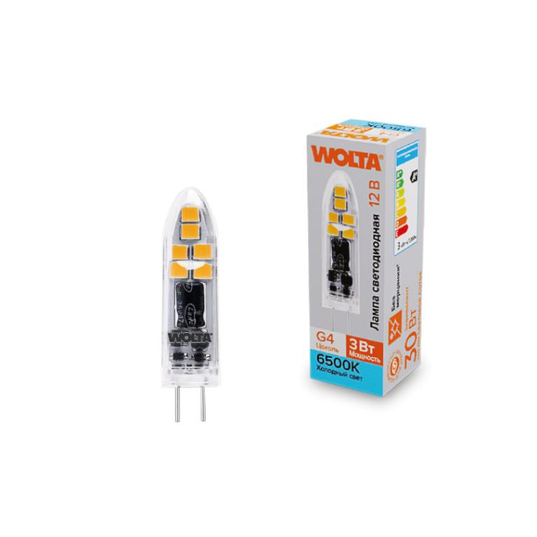 Светодиодная лампа WOLTA 3Вт 6500K G4 матовая WSTD-JC-12V3W6KG4-P
