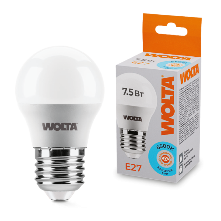 Светодиодная лампа WOLTA 7.5Вт 6500K E27 груша матовая 25W45GL7.5E27