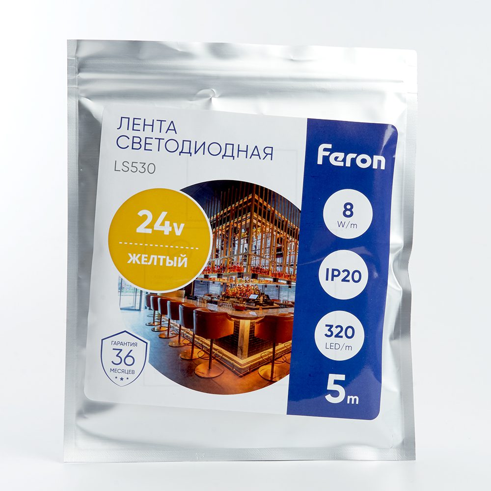 Светодиодная лента Feron LS530 24В 2110 8Вт/м желтый 5м IP20 48269 Светодиодная лента Feron LS530 24В 2110 8Вт/м желтый 5м IP20 48269