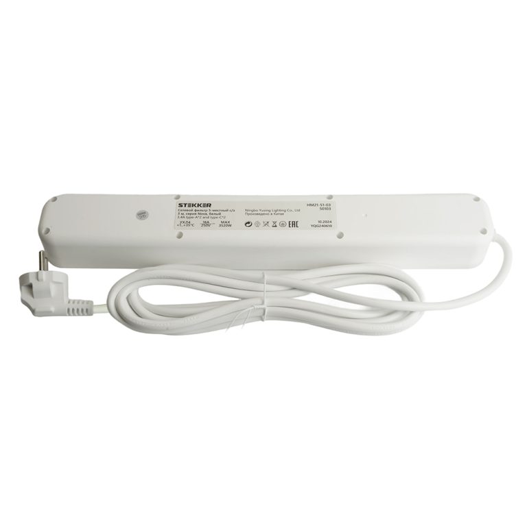 Сетевой фильтр 5-местный с/з и 2 USB-A+2 Type-C Stekker Nova HM21-51-02 50102