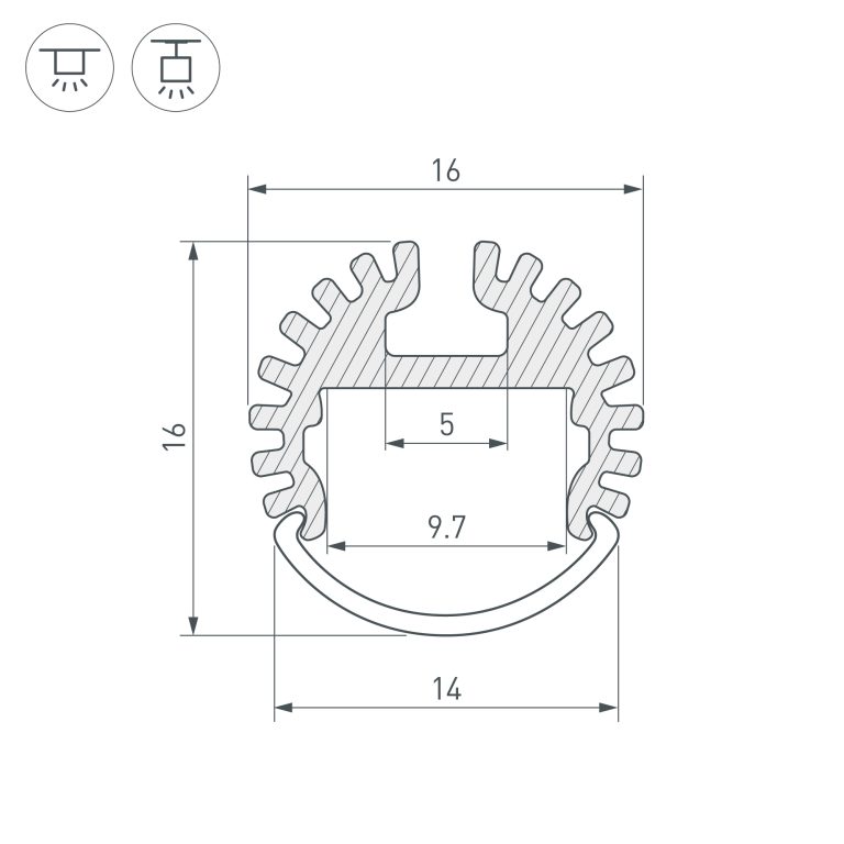 Алюминиевый профиль Arlight ARH-ROUND-D16-2000 ANOD 039217