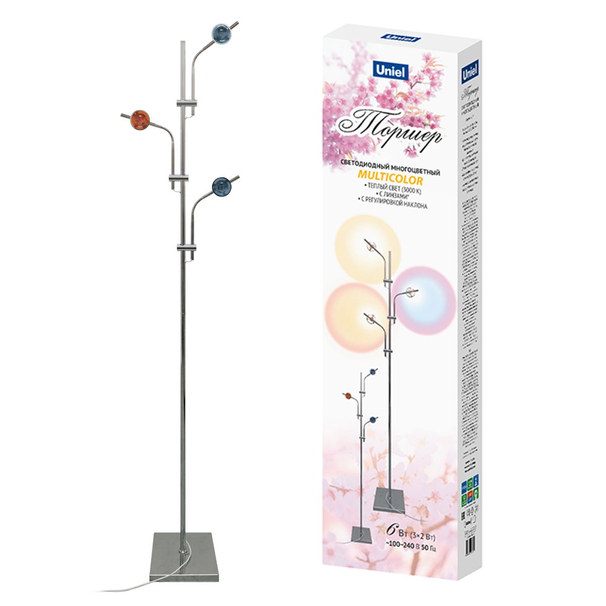 Торшер Uniel ULM-T641 3x2W/3000K CHROME MULTICOLOR UL-00012153 Торшер Uniel ULM-T641 3x2W/3000K CHROME MULTICOLOR UL-00012153
