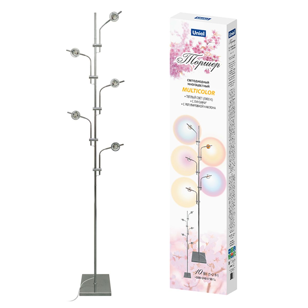 Торшер Uniel ULM-T640 5x2W/3000K CHROME MULTICOLOR UL-00012154 Торшер Uniel ULM-T640 5x2W/3000K CHROME MULTICOLOR UL-00012154